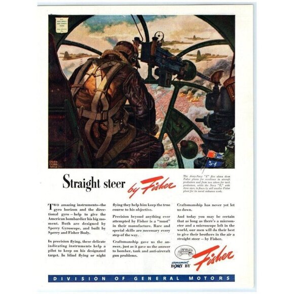 1943 Print Ad Armament By Fisher Army Navy E Flies Aircraft Machine Gun WWII! - Picture 4 of 4